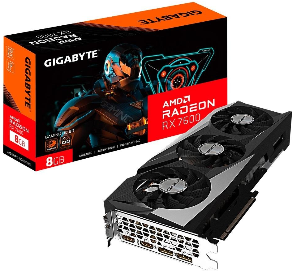 Placa de Vídeo RX 7600 GAMING OC 8G AMD Radeon Gigabyte, 8GB, GDDR6, 128bits, RGB - GV-R76GAMING OC-8GD